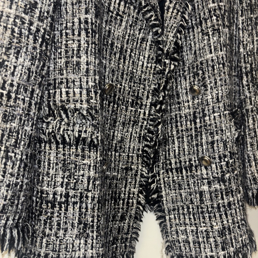 MSGM Milano Black White Tweed Boucle Fringe Blazer Jacket IT 46 US 10 2341MDG03 - Picture 4 of 8